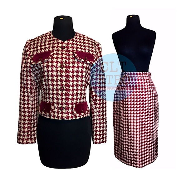 Vintage Dresses & Skirts - 80s vtg Houndstooth Plaid Skirt Suit